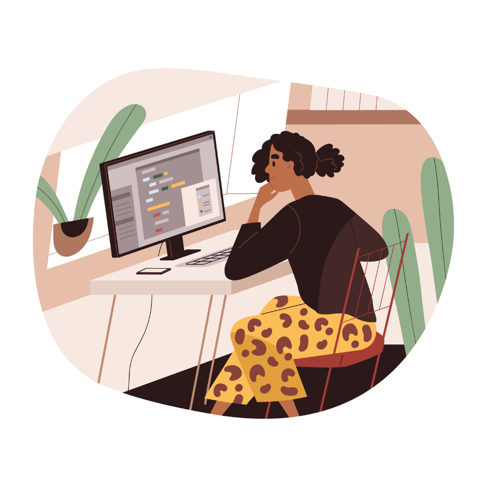 brown woman at computer desk brown woman at computer desk